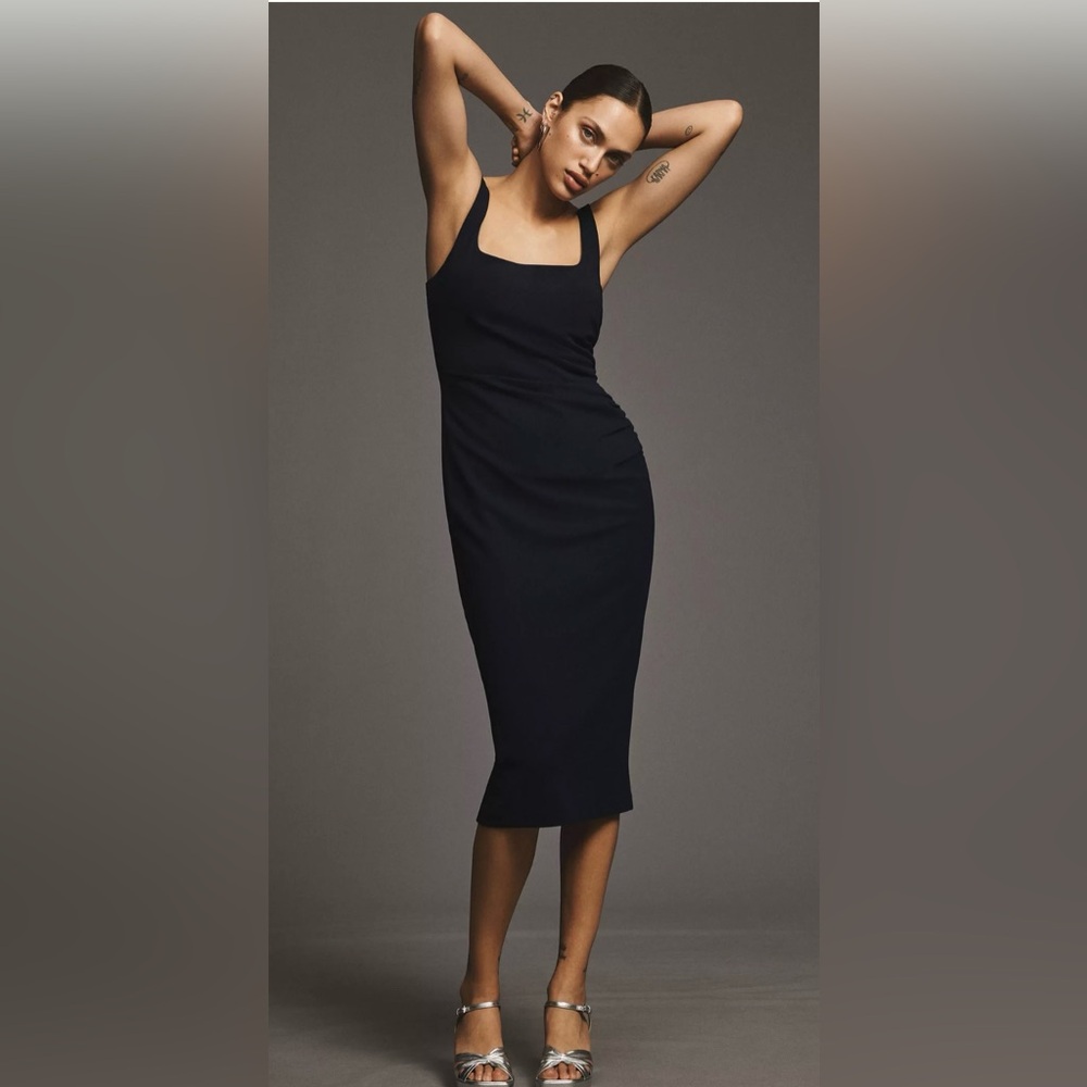 BHLDN ANDIE SQUARE-NECK STRETCH CREPE MIDI DRESS/Small